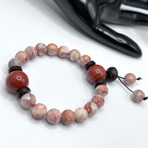 RED VEIN JASPER + RED JADPER NATURAL BRACELET size 7” - Picture 7 of 9